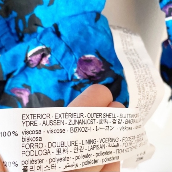 ZARA Blue Flowered Mini Dress Ruched S - Picture 6 of 6